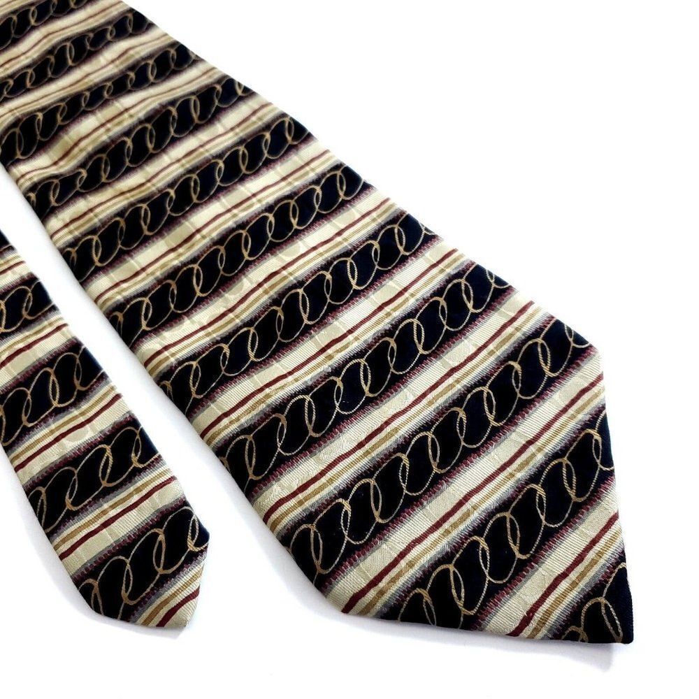 Robert Talbott Studio Brown Tan‎ Abstract Print Wide Silk Tie